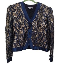 Jessica McClintock Jacket Medium Lace size 14 Vintage Navy Gold Button Top - £38.44 GBP