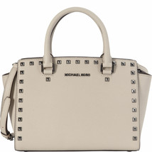Michael Kors Selma Stud Satchel Bag Purse Grey Cement Saffiano Leather*Nwt* - £182.02 GBP