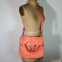 Fossil Erin Crossbody Fold Over Handbag Coral Pink Leather Brass Hardwar... - $106.82