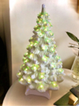 Mother of Pearl Ceramic Lighted Christmas Tree. Holly lights shone and ready to  - £239.52 GBP