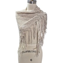 Vtg 80s Stijfselkissie Shawl Cotton Silk w/ Metallic Gold Thread &amp; Fringe  - $67.32