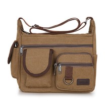 Canvas Messenger Bag for Men Large Capacity Casual Fashion Multilayer Pockets Cr - £30.95 GBP