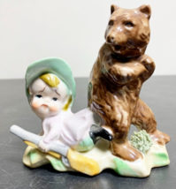 Bear Sitting on Boy Hunter Figurine Japan Napco Lefton Funny Vintage  Sad - £15.60 GBP