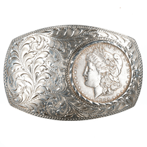 Sterling Frontier Silver Reno Nevada Hand engraved buckle with 1881 Silver - $396.00