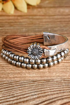 Brown Daisy Beading Alloy Multilayer Bracelet - £10.13 GBP