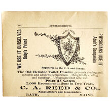 1906 C.A. Reed Old Reliable Toilet Powder Advertisement Bath Maine Hygie... - $19.99
