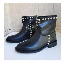 New woman leather rivet flat heel motorcycle boots women suede leather flat ankl - £152.06 GBP