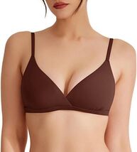REORIA Wireless Bralette Women’s Brown V Neck Wireless No Underwire Soft... - $16.99