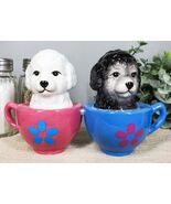 Aldorable Maltese Puppies in Tea Cup Salt and Pepper Shaker Set Cute Dog... - €15,46 EUR