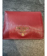 PRADA Red Leather Bifold Wallet Logo Button Issue Card Coin Purse MWa0249 - $181.89 CAD