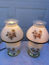 One Vintage Handpainted Milk Glass Electric Hurricane Table Lamps 1960s - £100.22 GBP