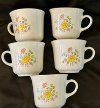 Corelle Corning Meadow Coffee Mugs Cups (5) multi Color Flowers - $29.00
