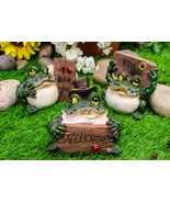 Ebros Set of 3 Green Toads Frogs Holding Welcome Kiss Me I Love U Signs ... - $40.73 CAD