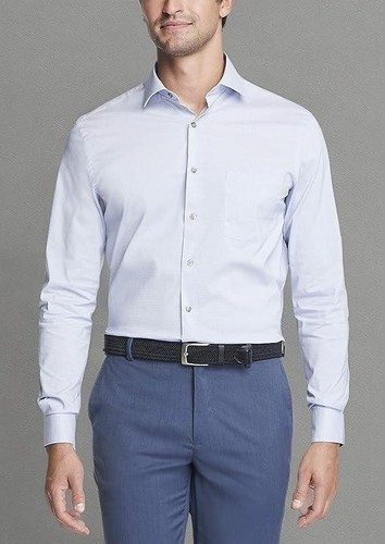 Van Heusen Dress Shirt Mens 16-16.5 32/33 Blue Stain Shield Regular Fit Stretch Item image 7
