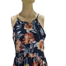 ALEXA B Blue Multi-Color Floral Pleated Round Neck Maxi Chiffon Dress Si... - $35.99