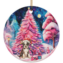 Cute Boston Terrier Puppy Dog Pink Tree Ornament Ceramic Night Christmas Gift - £11.86 GBP