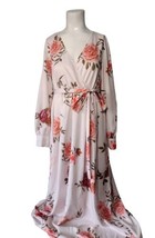 Womens Surplice Floral Maxi Dress Size M Tropical Stretch Lined Balloon ... - £14.93 GBP