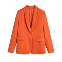 Zevity Women Fashion Single Button Orange Blazer Coat Office Lady Chic B... - £89.29 GBP