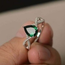 925 Sterling silver Pear Green emerald Handmade May Birthstone Ring Size 7.5 - £79.59 GBP