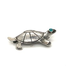 Vintage Sterling Silver Southwest Side View Turtle Turquoise Stone Eye Brooch - £30.59 GBP