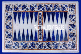 12&quot;x18&quot; White Backgammon Marble Coffee Table Lapis Floral Inlay Game Decor H3114 - £417.86 GBP