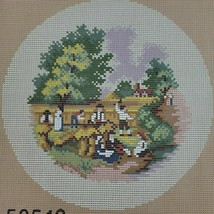 Spring Needlepoint Canvas Round Farmhouse Country W Germany Penelope Gob... - £15.80 GBP