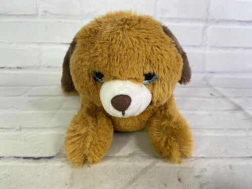 Walmart Tan Brown Plush Laying Puppy Dog Blue Sparkle Glitter Eyes Stuffed Toy - $36.00