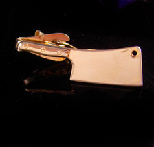 Vintage gold meat cleaver tie clip - butcher gift cook gift - chef tie clasp - k - £75.76 GBP