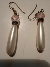 Vintage Pearl Beaded Drop Earrings Pink  - £15.40 GBP