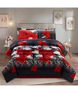 HIG 3 Piece 3D Red And White Rose Print Box Stitched Comforter Set Or Sh... - £20.51 GBP+