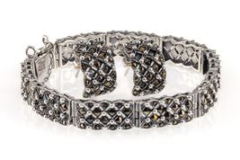 Gorgeous Sterling Silver Marcasite Bracelet and Earring Set Milgrain Detail - $573.31