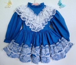 Vintage Martha&#39;s Miniatures Full Circle Dress 3T Lace Ruffles Pageant Blue White - £99.68 GBP