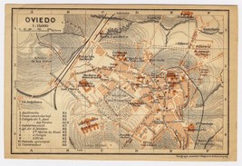 1913 Original Antique City Map Of Oviedo / Asturias / Spain - £17.09 GBP