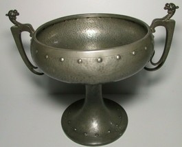 1930&#39;s Dragon Handle Hand Hammered Pewter Chalice Goblet Bowl W &amp; Co Homeland - £505.76 GBP