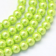 50 Glass Beads 8mm Lime Green Veined Bulk Jewelry Supplies Lot Round - £5.82 GBP