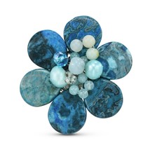 Colorful Daisy Flower Blue Jasper, Aquamarine, Crystals, and Pearls Brooch Pin - £14.28 GBP