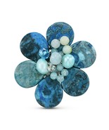 Colorful Daisy Flower Blue Jasper, Aquamarine, Crystals, and Pearls Broo... - £14.01 GBP
