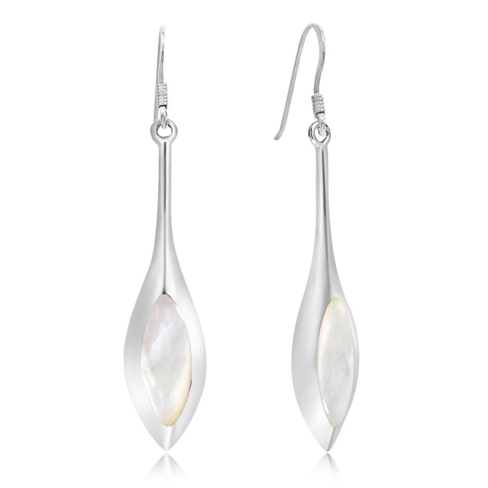 Primary image for Modern Long Icicle White MOP Inlay Sterling Silver Dangle Earrings