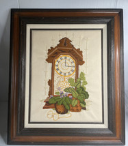 Vintage Sunset Designs Crewel Clock Embroidery Finished Framed 26x22xl1.75 - £66.17 GBP