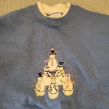 Vintage Holiday Christmas Snowman Sweatshirt Inset Collar XL Snowman Winter - £18.44 GBP