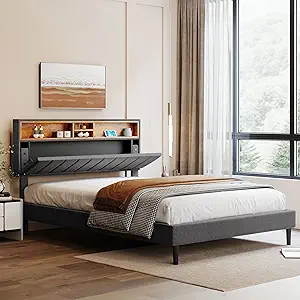 Merax Queen Bed Frame Upholstered Platform with Storage Headboard USB Po... - $500.99