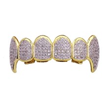 Shining Hip Hop Grillz Iced Out CZ Fang Mouth teeth grills Caps Top &amp; Bottom too - £35.83 GBP