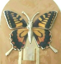 Collectible Bookmark - Taiwan Enamel Butterfly Brass Gold Tone Clip - £10.27 GBP