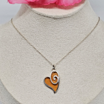 925 Sterling Silver - Orange Stained Glass Heart Pendant Chain Necklace - £23.55 GBP