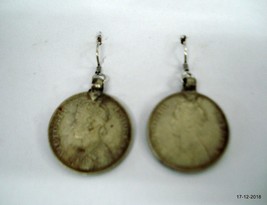 vintage antique tribal old silver earrings coin earrings queen victoria - $137.61