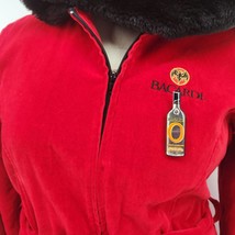 Bacardi Winter Coat Women&#39;s Large Red Velvet Faux Fur Hood Mid Length Zip Front  - £27.94 GBP