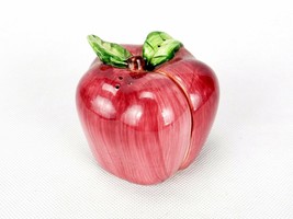 Ceramic Split Red Apple Salt &amp; Pepper Shaker Set, Life Size Apple Split in Half - £10.14 GBP