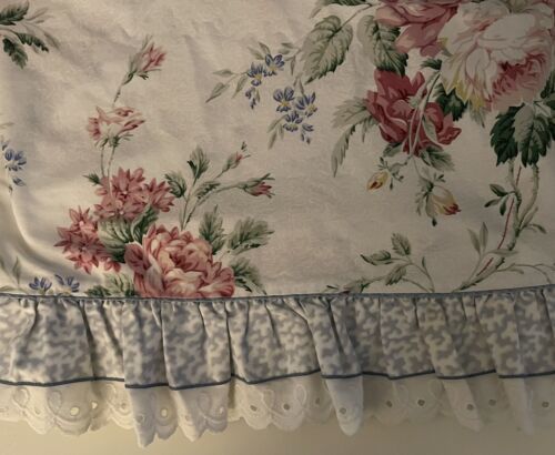 Primary image for Waverly Fieldcrest Belle Rive Twin Flat Sheet Vtg Ruffled Eyelet Floral Roses