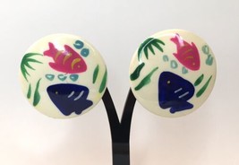 Vintage 1990s Oversized Painted Stud Post Earrings Tropical Fish  - £7.90 GBP