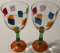 ROYAL DANUBE Set 2 Wine Water Goblets Glass Romania Vintage Hand Painted... - $25.53